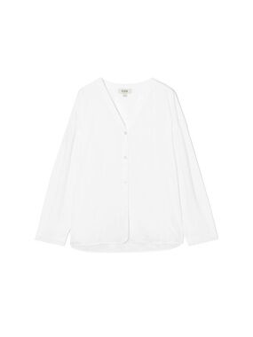 COS Relaxed V-Neck Cotton Blouse | White | Size L